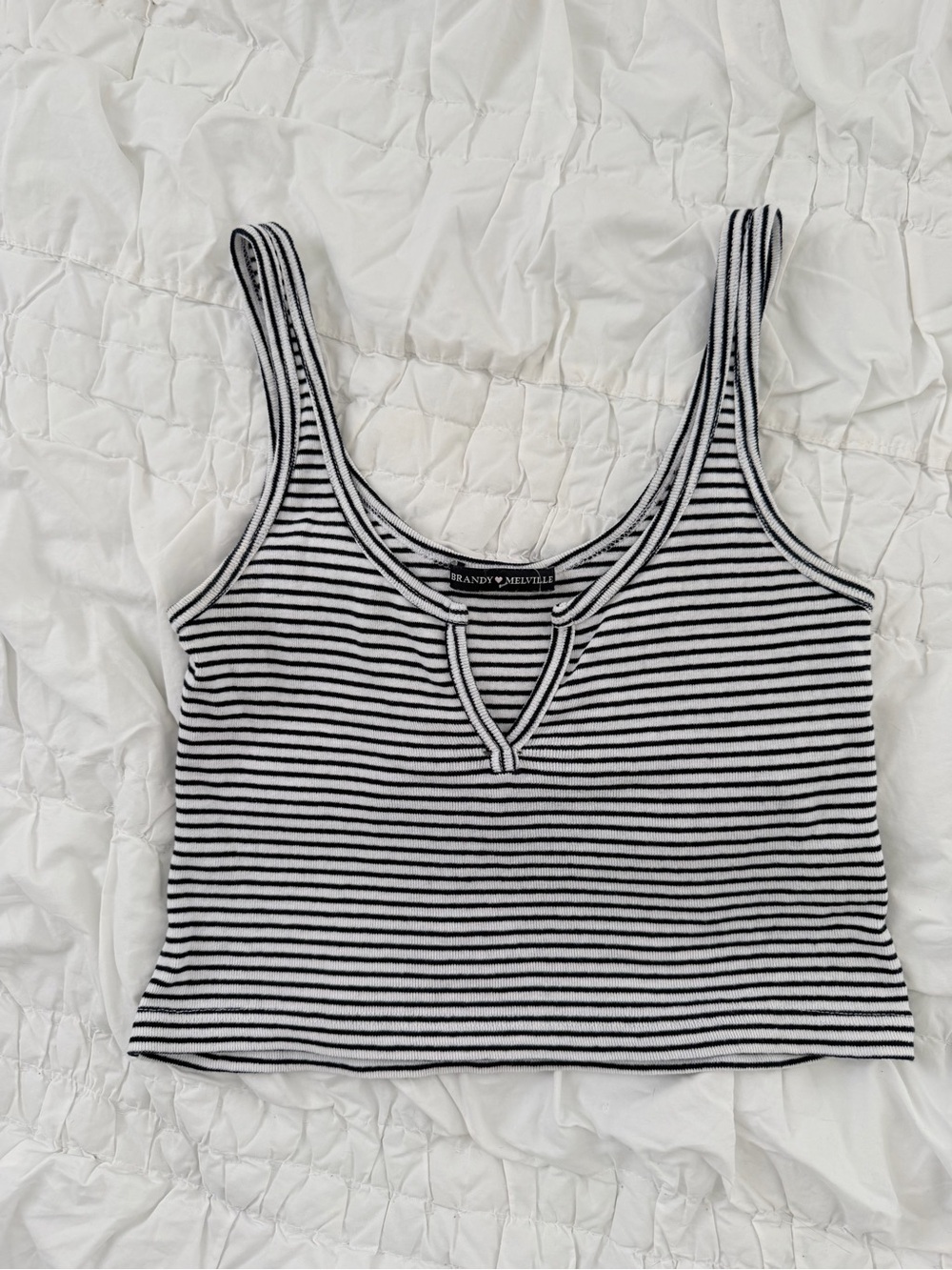 Brandy Melville Black & White Cropped Striped Tank Top S
